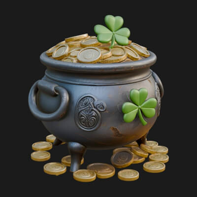 Shamrock Gold Coin Pot Model Design 3 3D Print Model