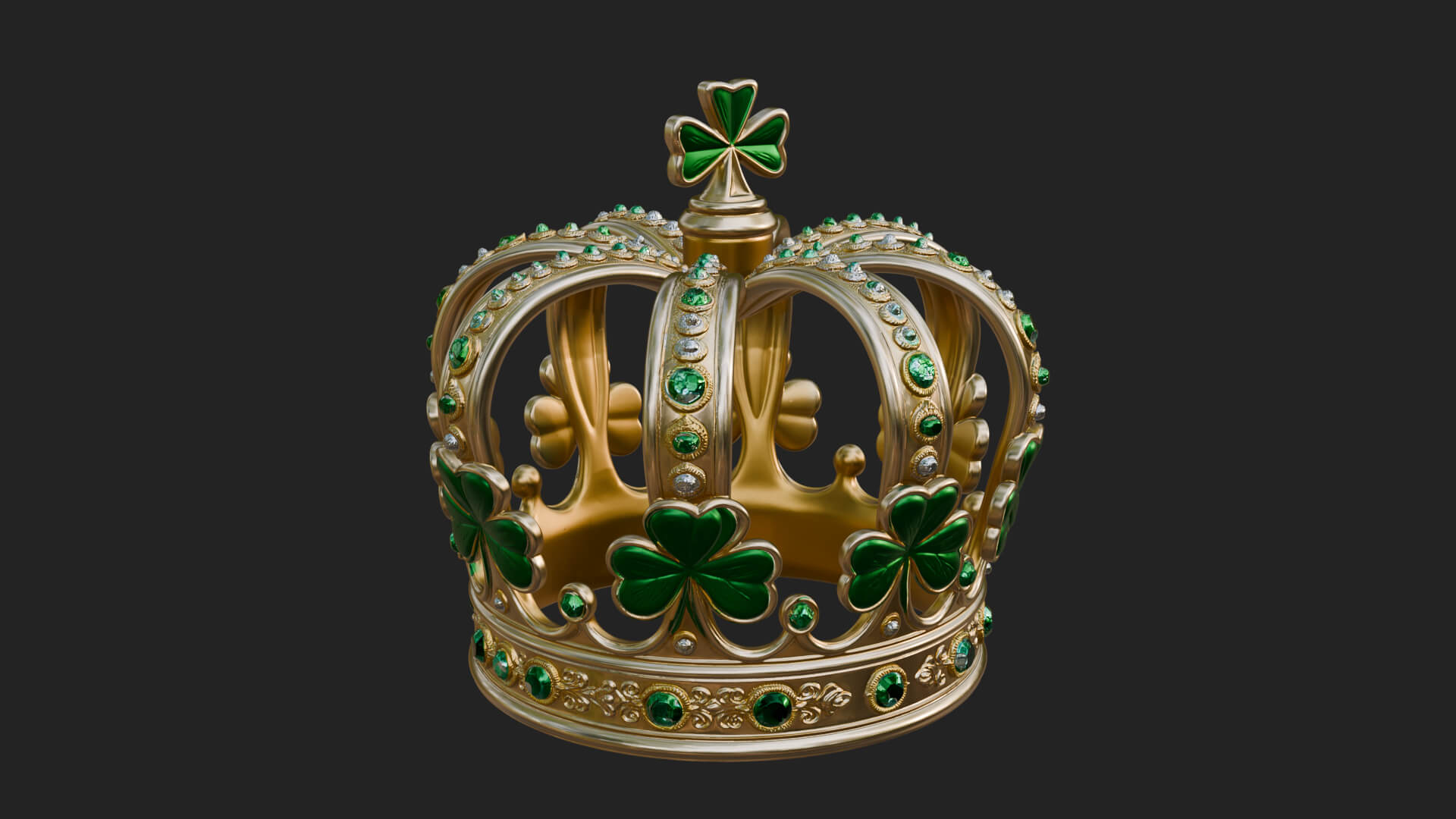 Shamrock Jeweled Crown Ornament Design 1 3D Print Model 3D Model