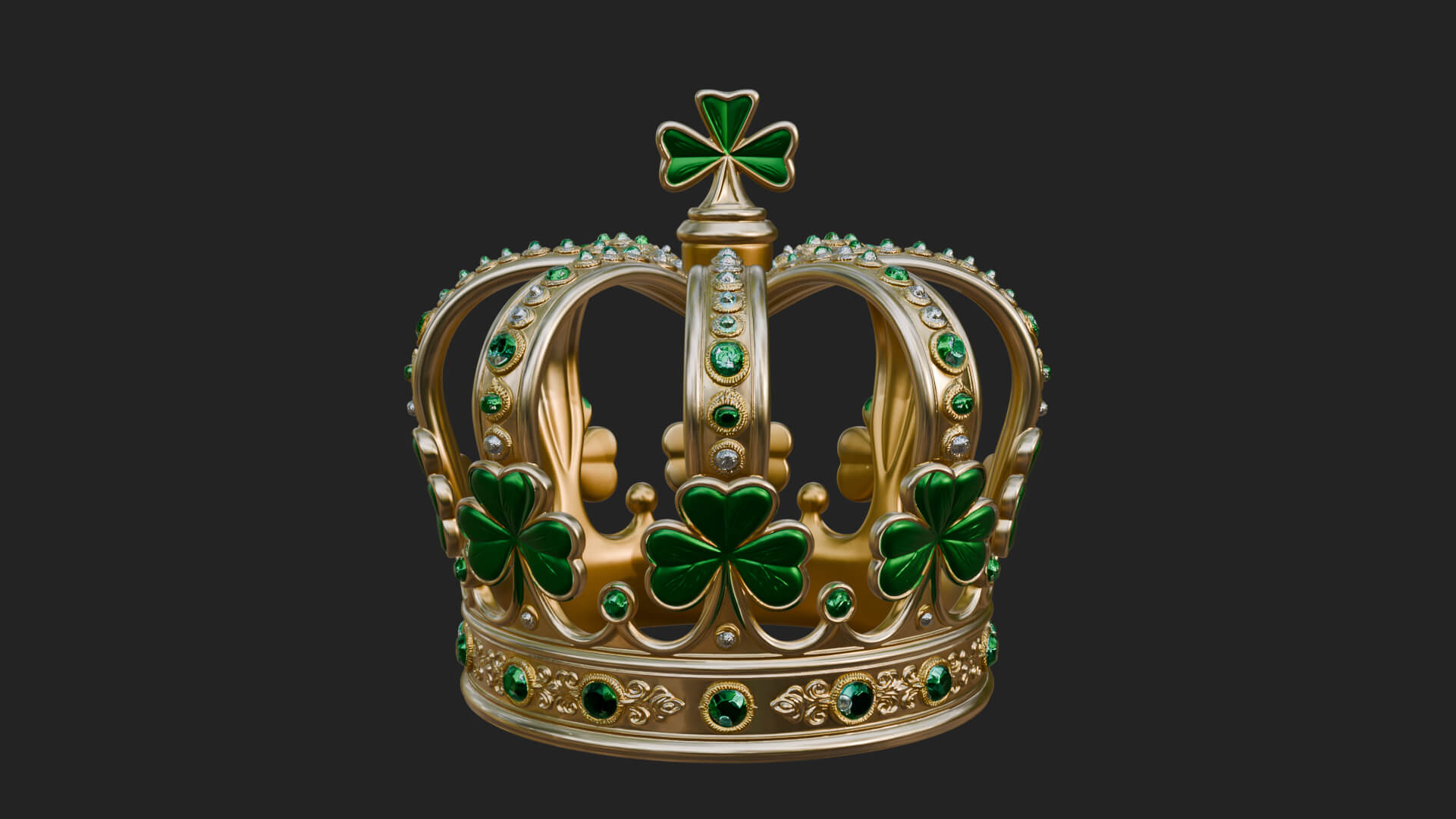 Shamrock Jeweled Crown Ornament Design 1 3D Print Model 3D Model