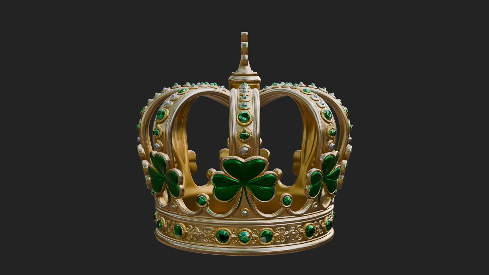 Shamrock Jeweled Crown Ornament Design 1 3D Print Model 3D Model