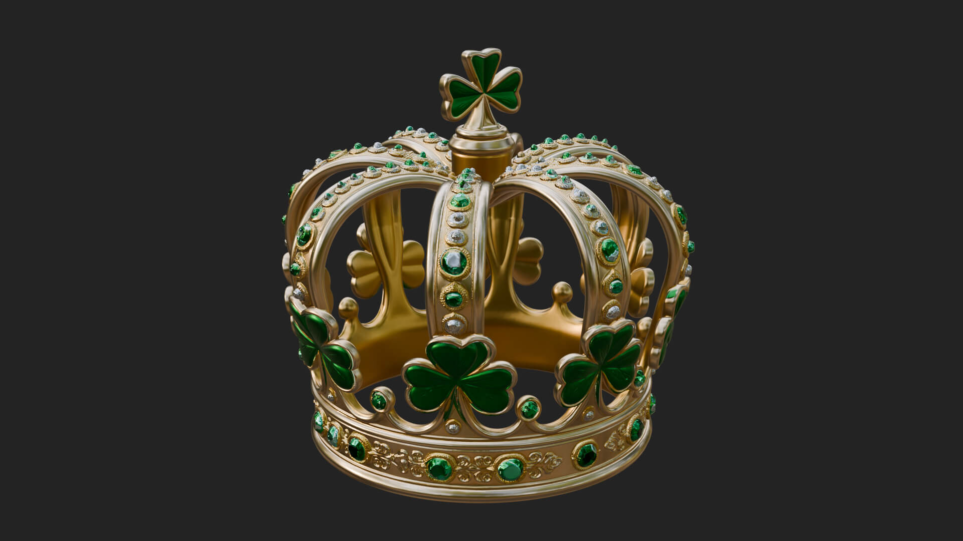 Shamrock Jeweled Crown Ornament Design 1 3D Print Model 3D Model