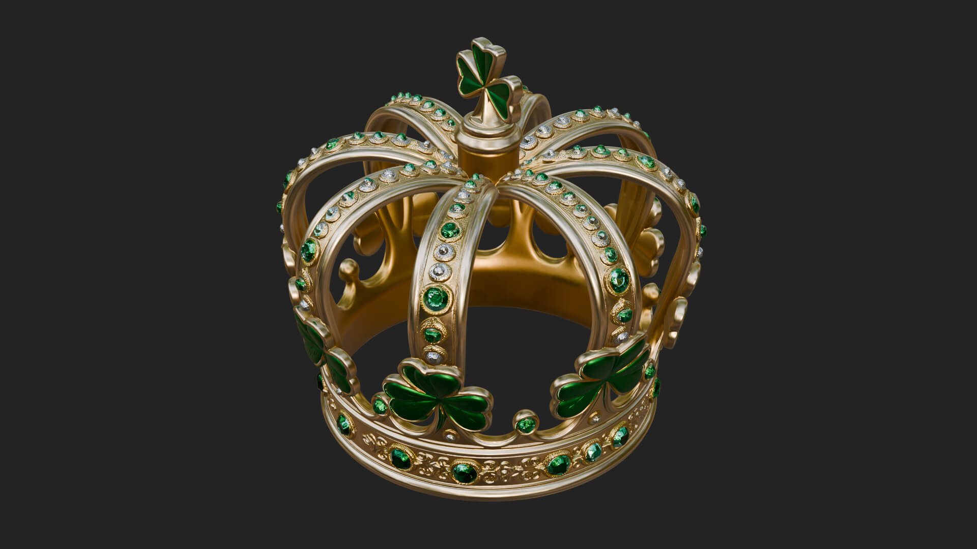 Shamrock Jeweled Crown Ornament Design 1 3D Print Model 3D Model