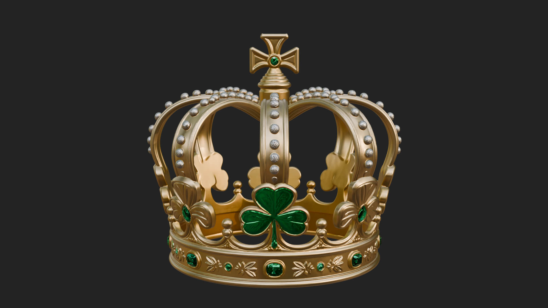 Shamrock Jeweled Crown Ornament Design 3 3D Print Model 3D Model