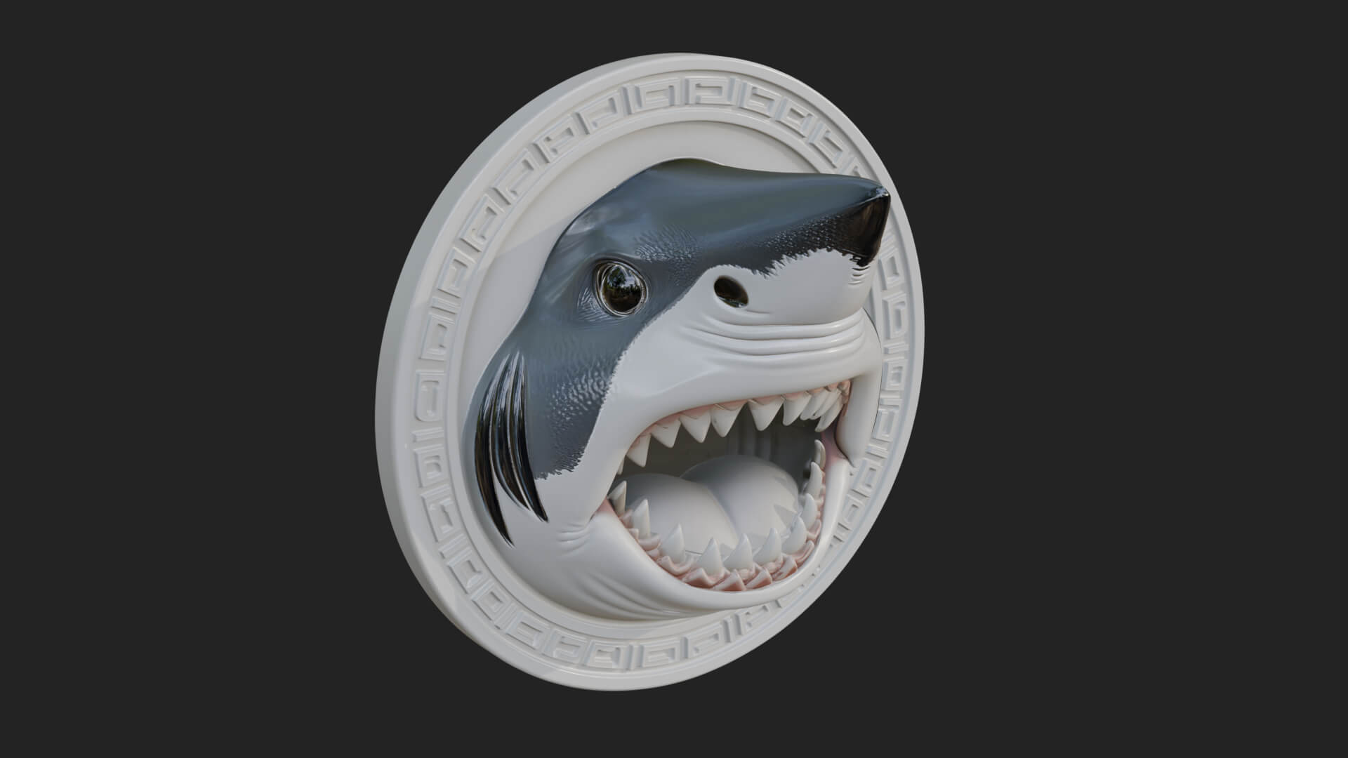 Shark Head Oval Relief Plaque Design 1 3D Print Model 3D Model