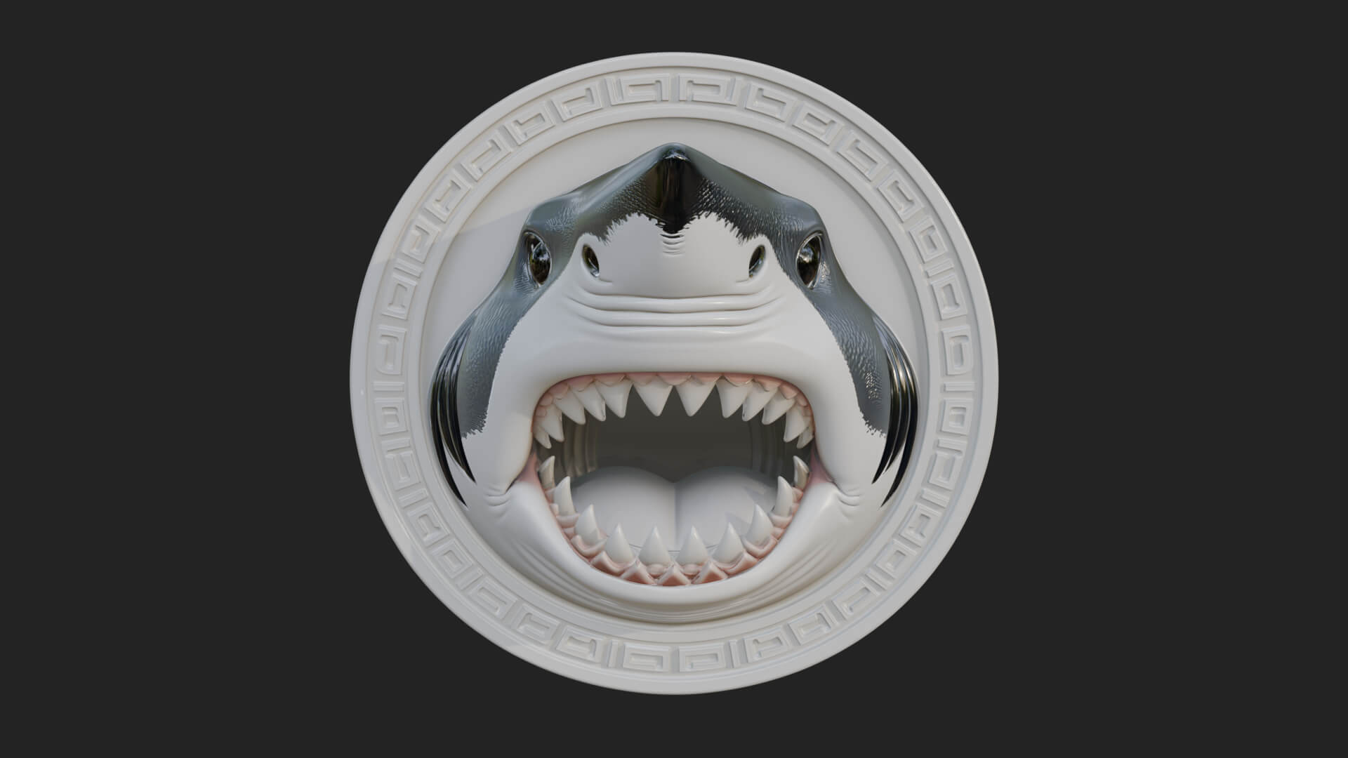 Shark Head Oval Relief Plaque Design 1 3D Print Model 3D Model