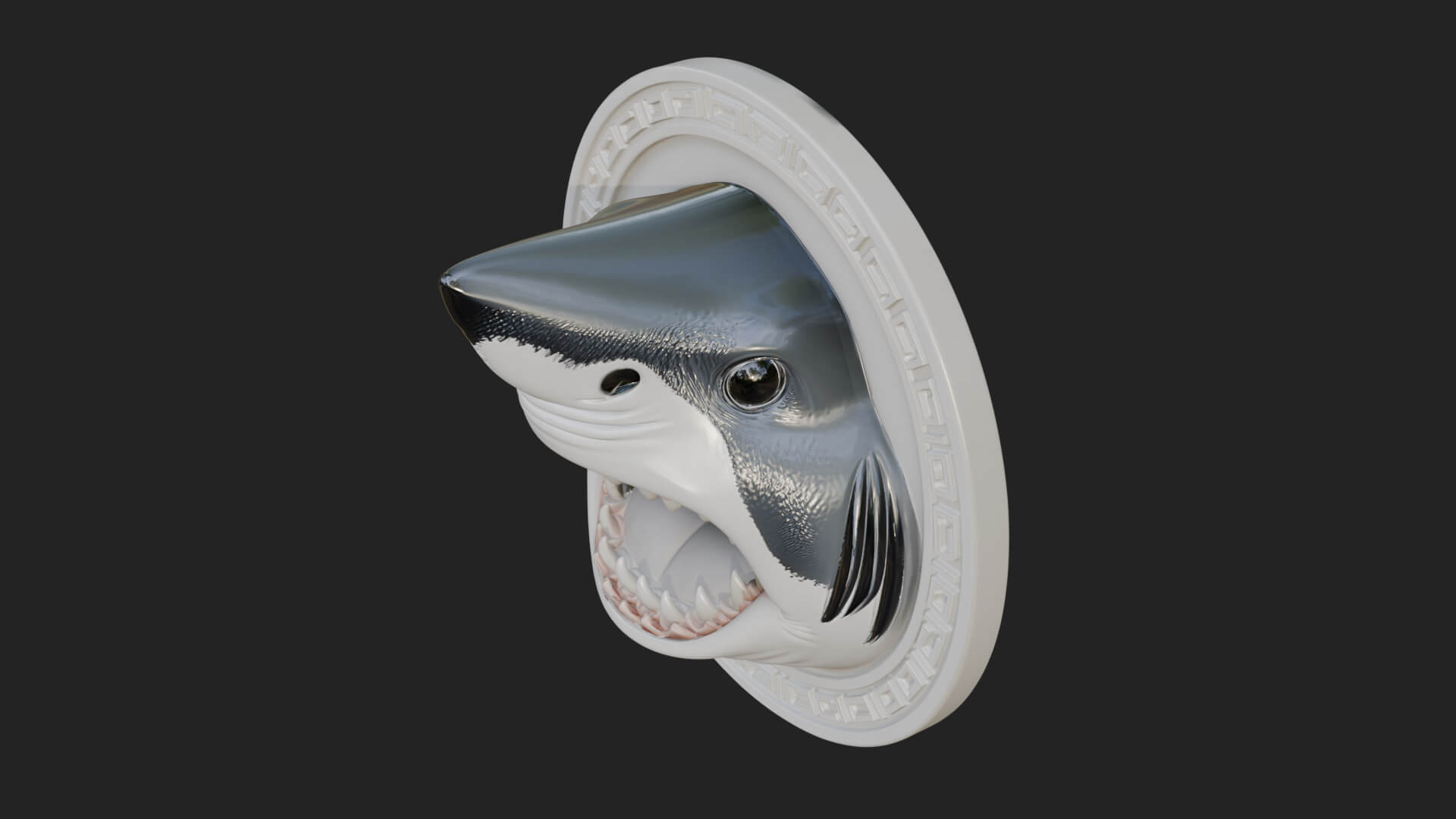 Shark Head Oval Relief Plaque Design 1 3D Print Model 3D Model