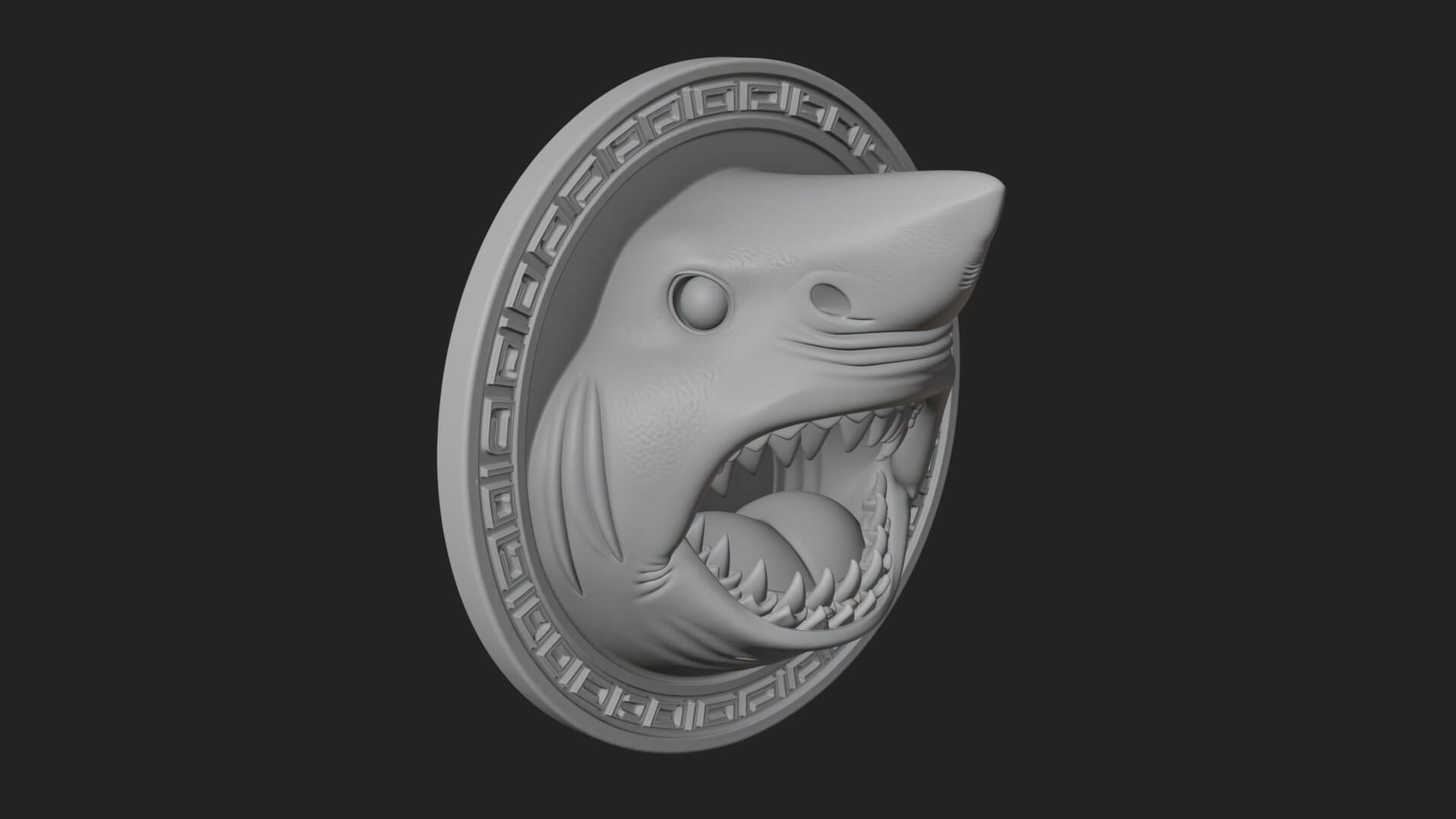 Shark Head Oval Relief Plaque Design 1 3D Print Model 3D Model