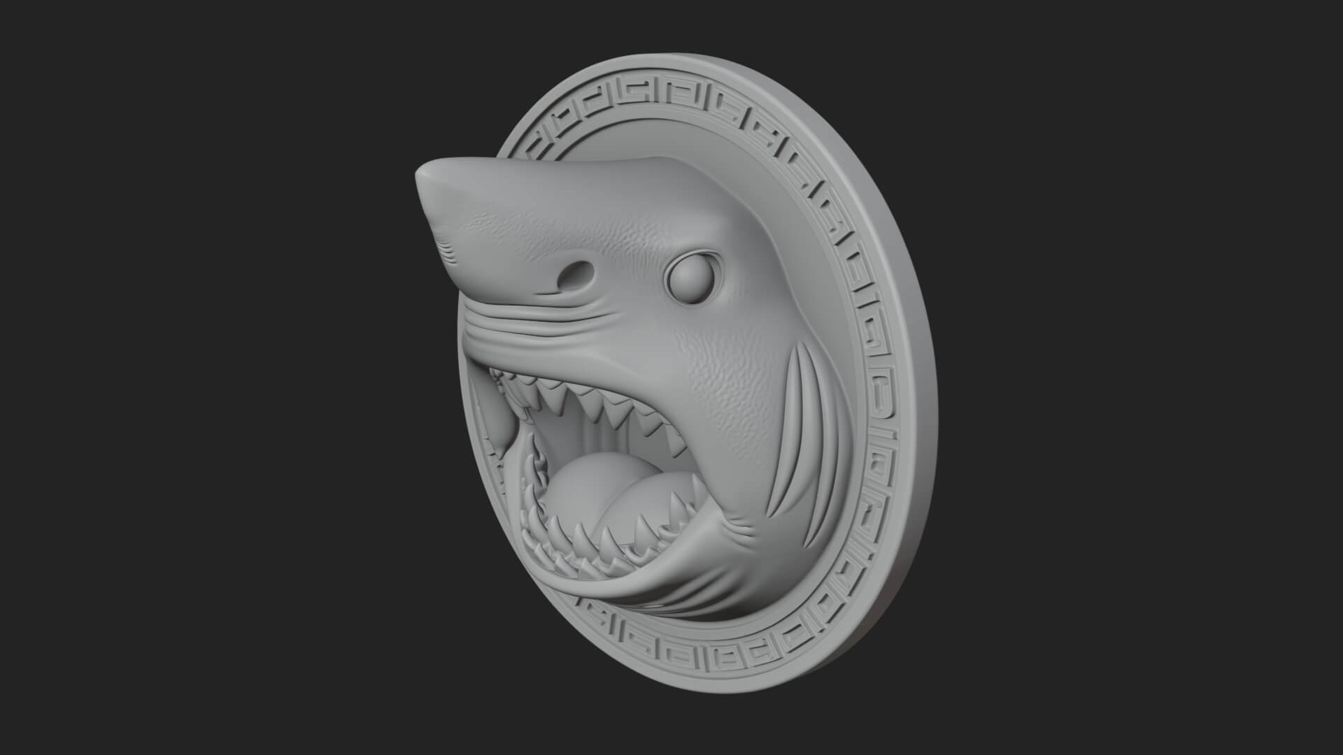 Shark Head Oval Relief Plaque Design 1 3D Print Model 3D Model