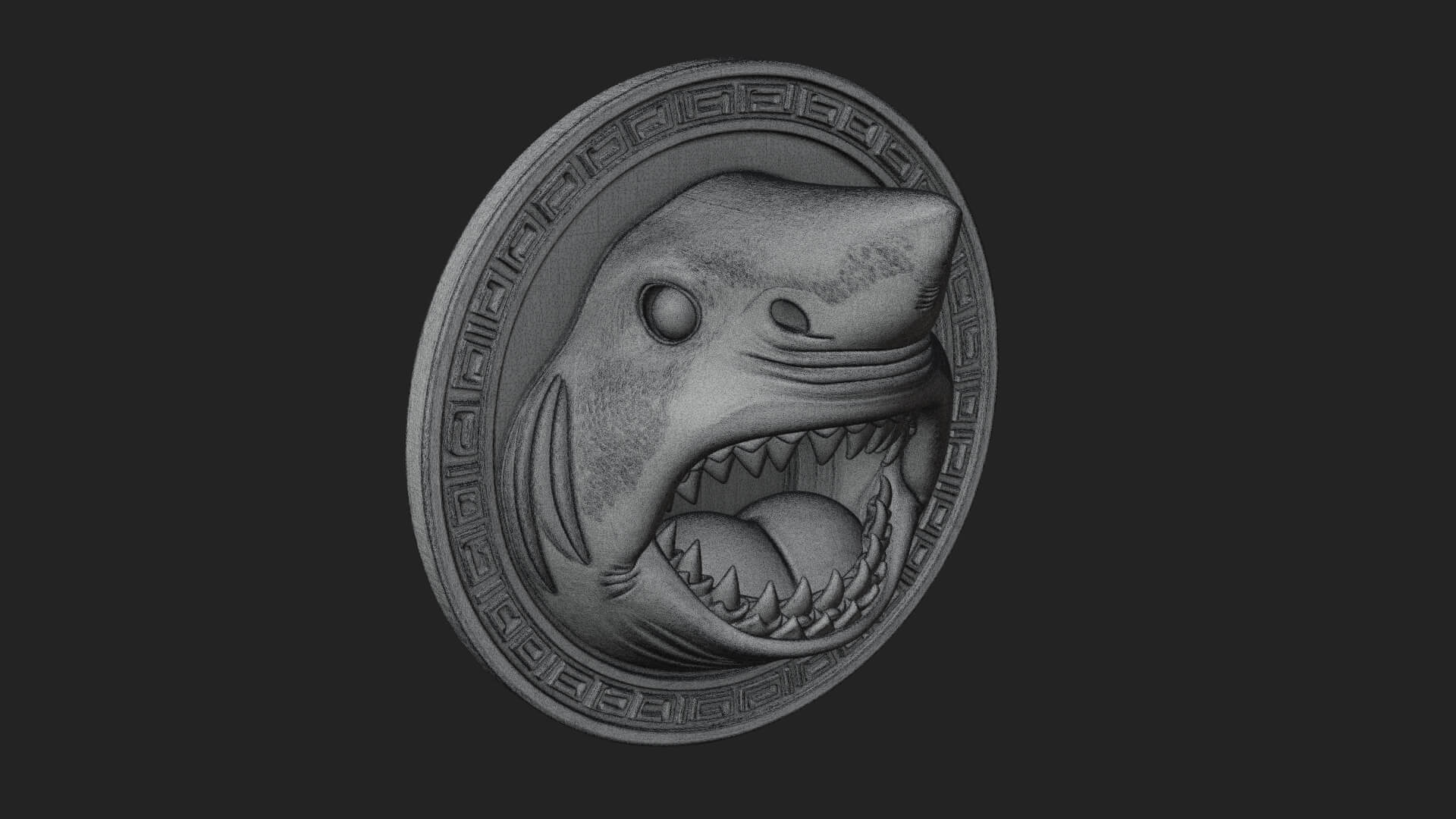 Shark Head Oval Relief Plaque Design 1 3D Print Model 3D Model