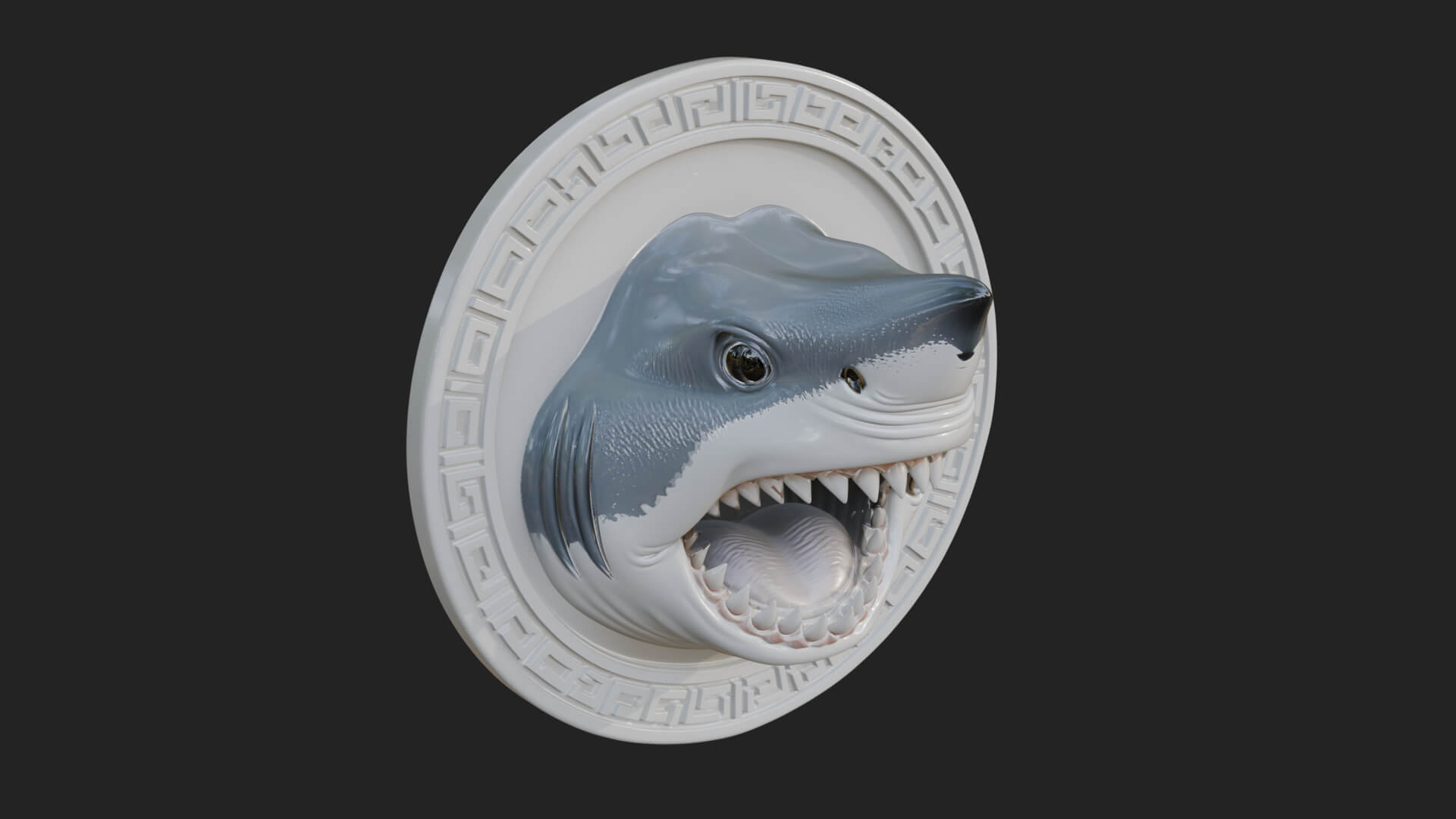 Shark Head Oval Relief Plaque Design 2 3D Print Model 3D Model