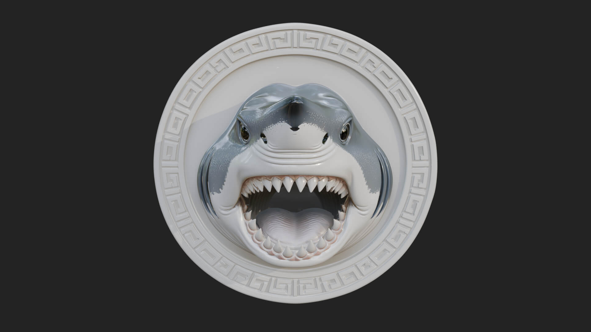 Shark Head Oval Relief Plaque Design 2 3D Print Model 3D Model