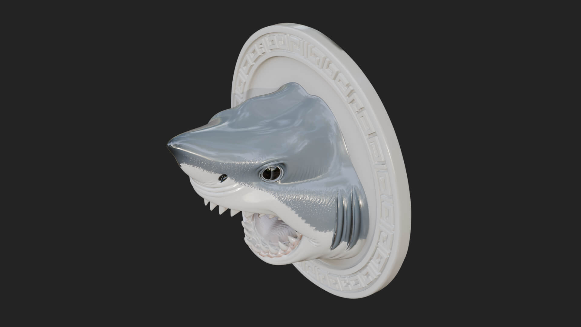 Shark Head Oval Relief Plaque Design 2 3D Print Model 3D Model
