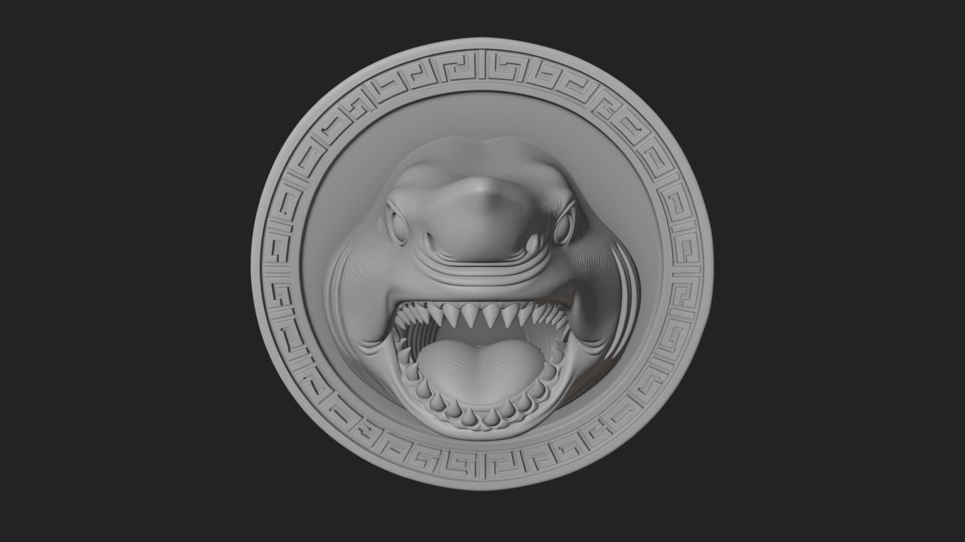 Shark Head Oval Relief Plaque Design 2 3D Print Model 3D Model