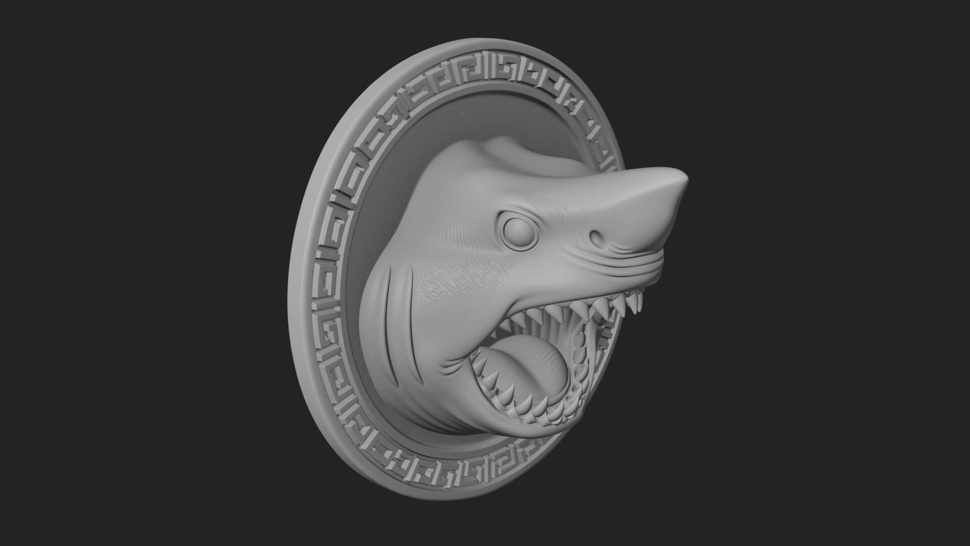 Shark Head Oval Relief Plaque Design 2 3D Print Model 3D Model
