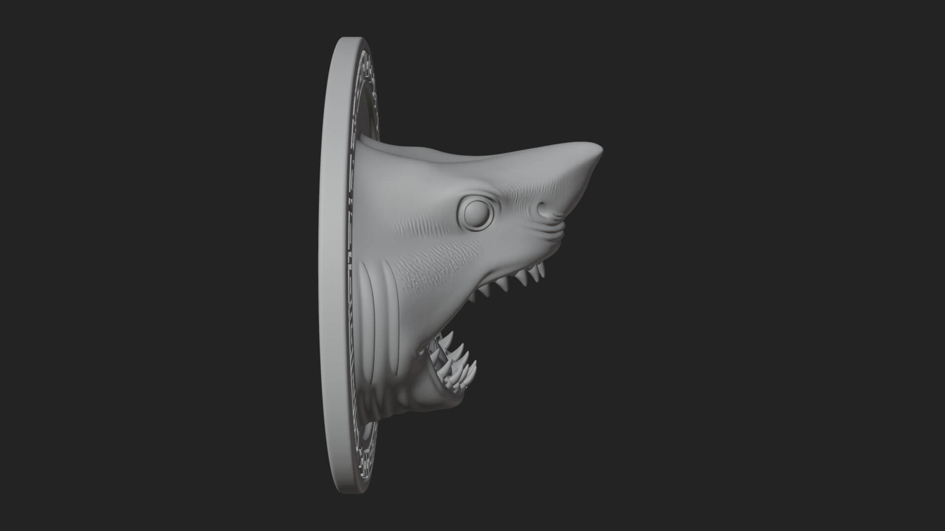 Shark Head Oval Relief Plaque Design 2 3D Print Model 3D Model
