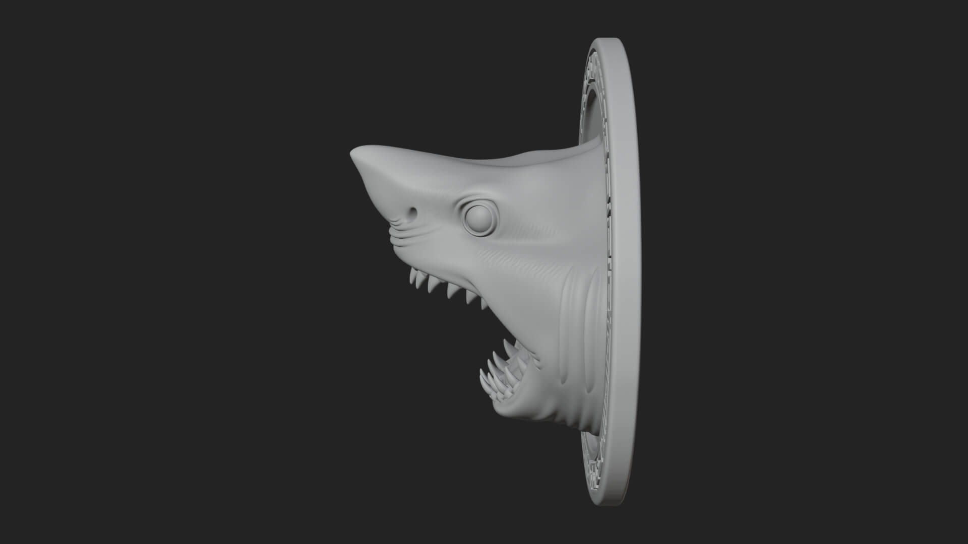 Shark Head Oval Relief Plaque Design 2 3D Print Model 3D Model