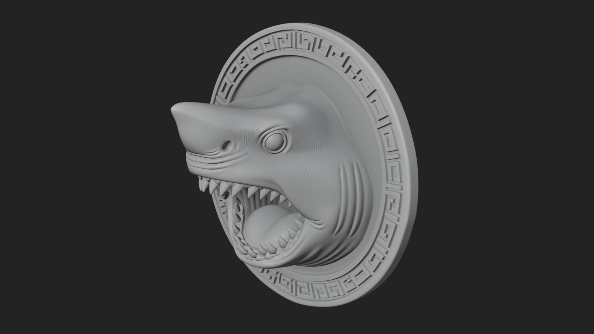 Shark Head Oval Relief Plaque Design 2 3D Print Model 3D Model