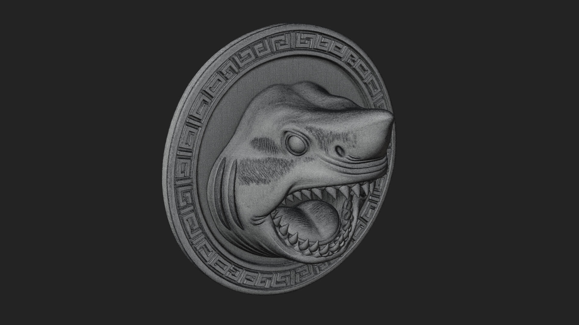 Shark Head Oval Relief Plaque Design 2 3D Print Model 3D Model