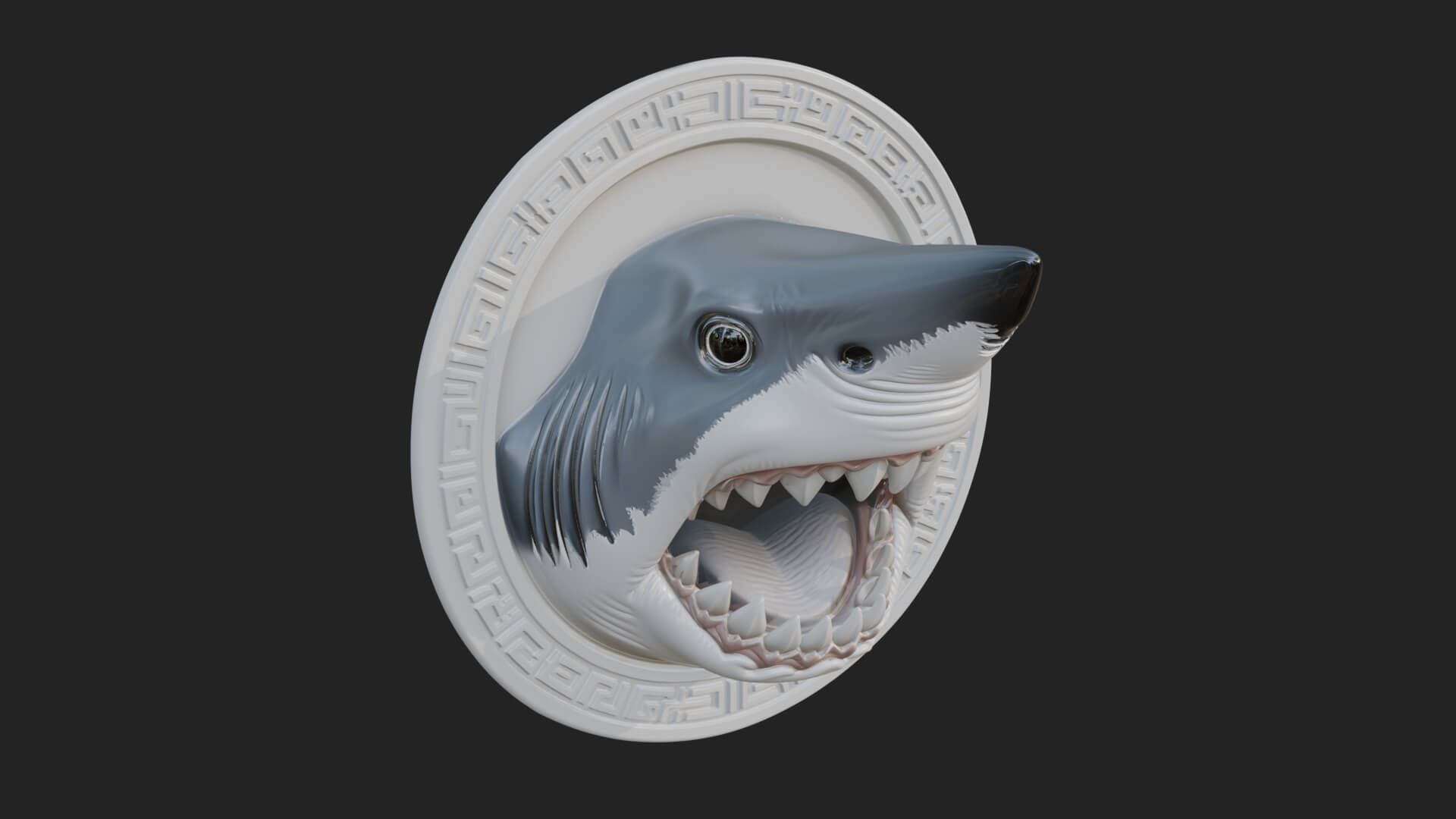 Shark Head Oval Relief Plaque Design 3 3D Print Model 3D Model