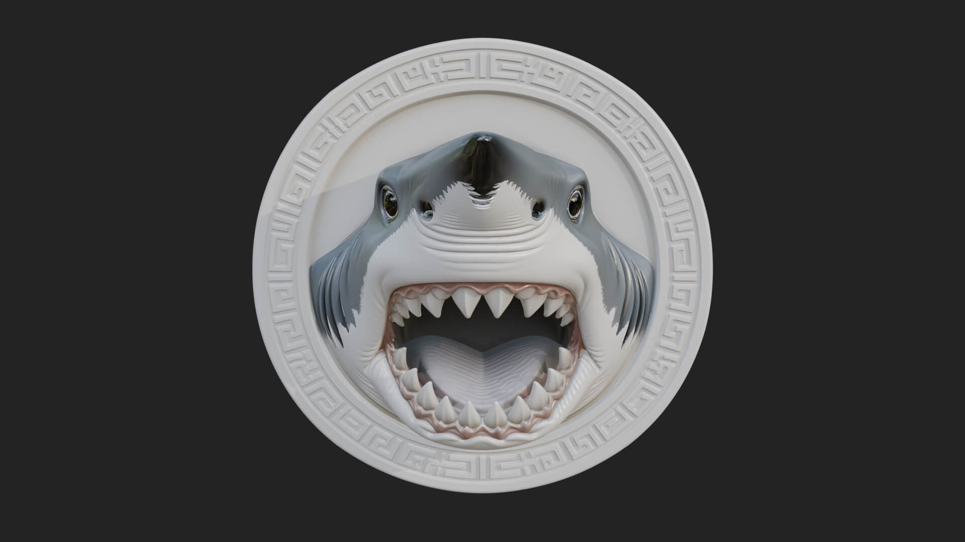 Shark Head Oval Relief Plaque Design 3 3D Print Model 3D Model