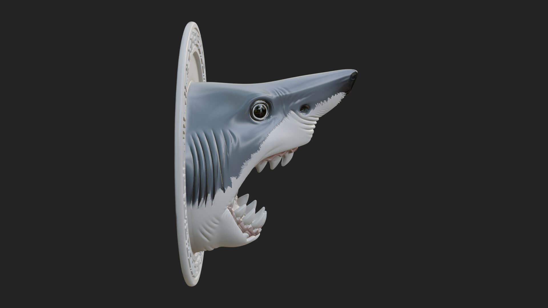 Shark Head Oval Relief Plaque Design 3 3D Print Model 3D Model