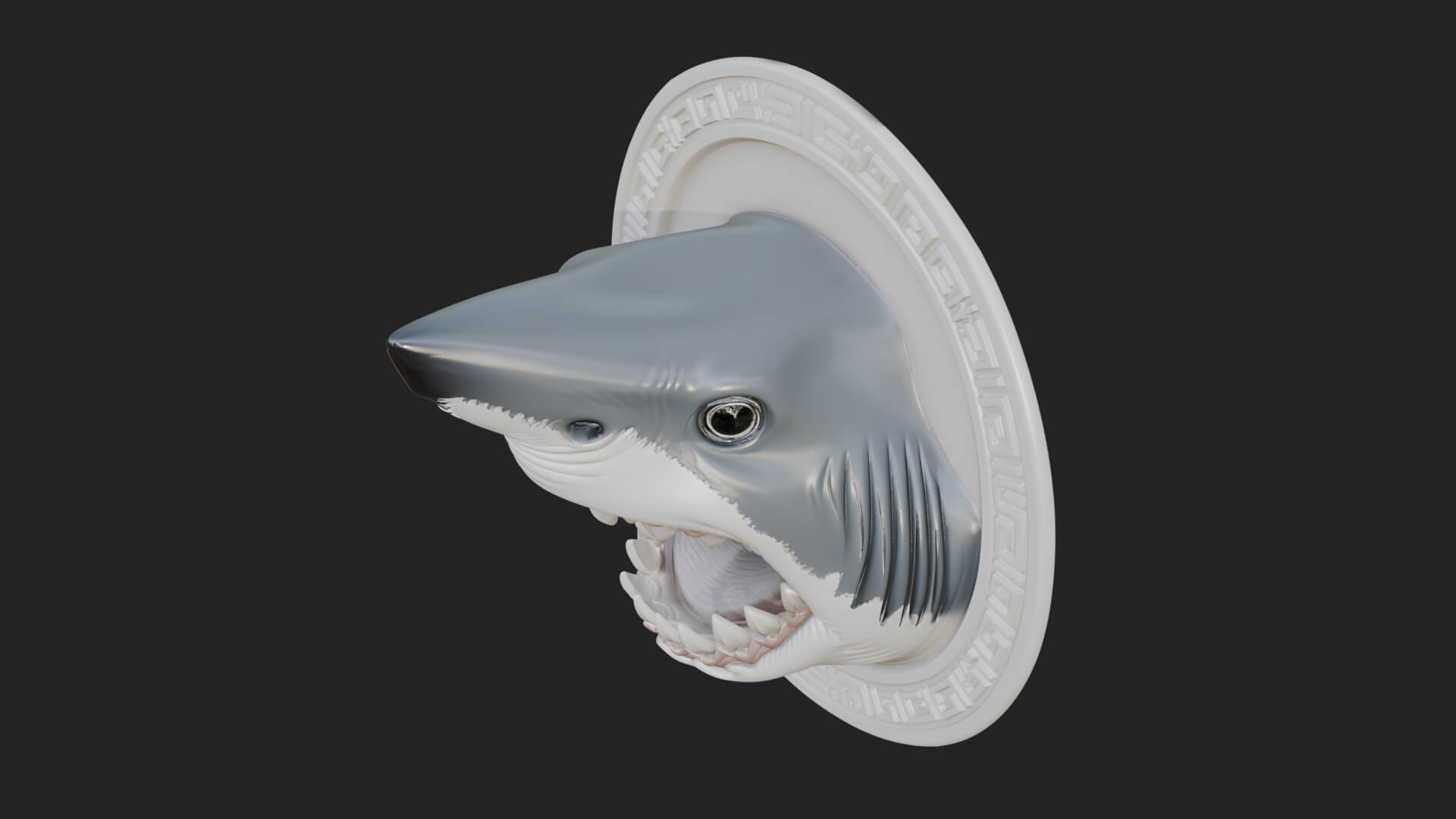Shark Head Oval Relief Plaque Design 3 3D Print Model 3D Model