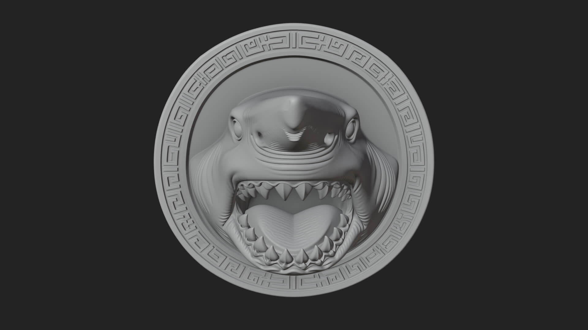 Shark Head Oval Relief Plaque Design 3 3D Print Model 3D Model
