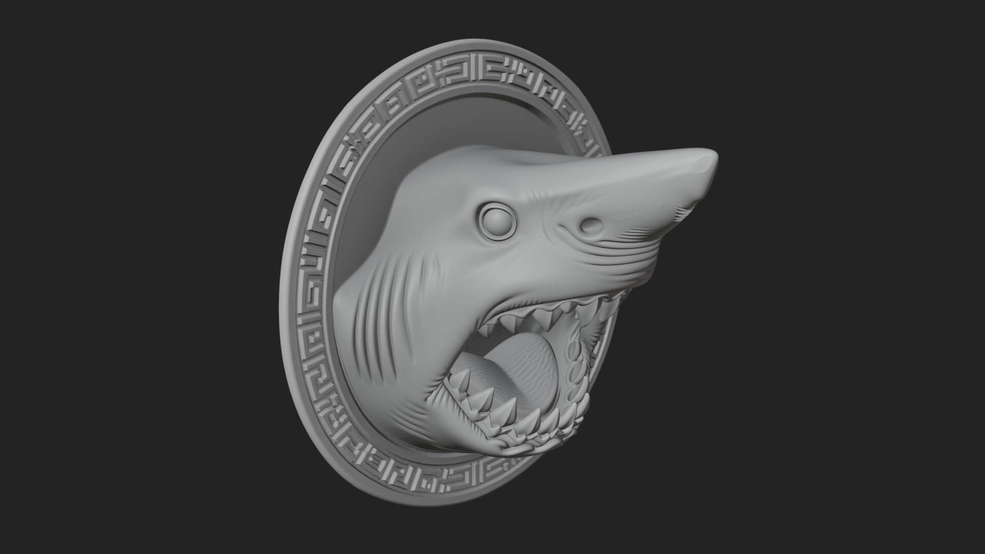 Shark Head Oval Relief Plaque Design 3 3D Print Model 3D Model