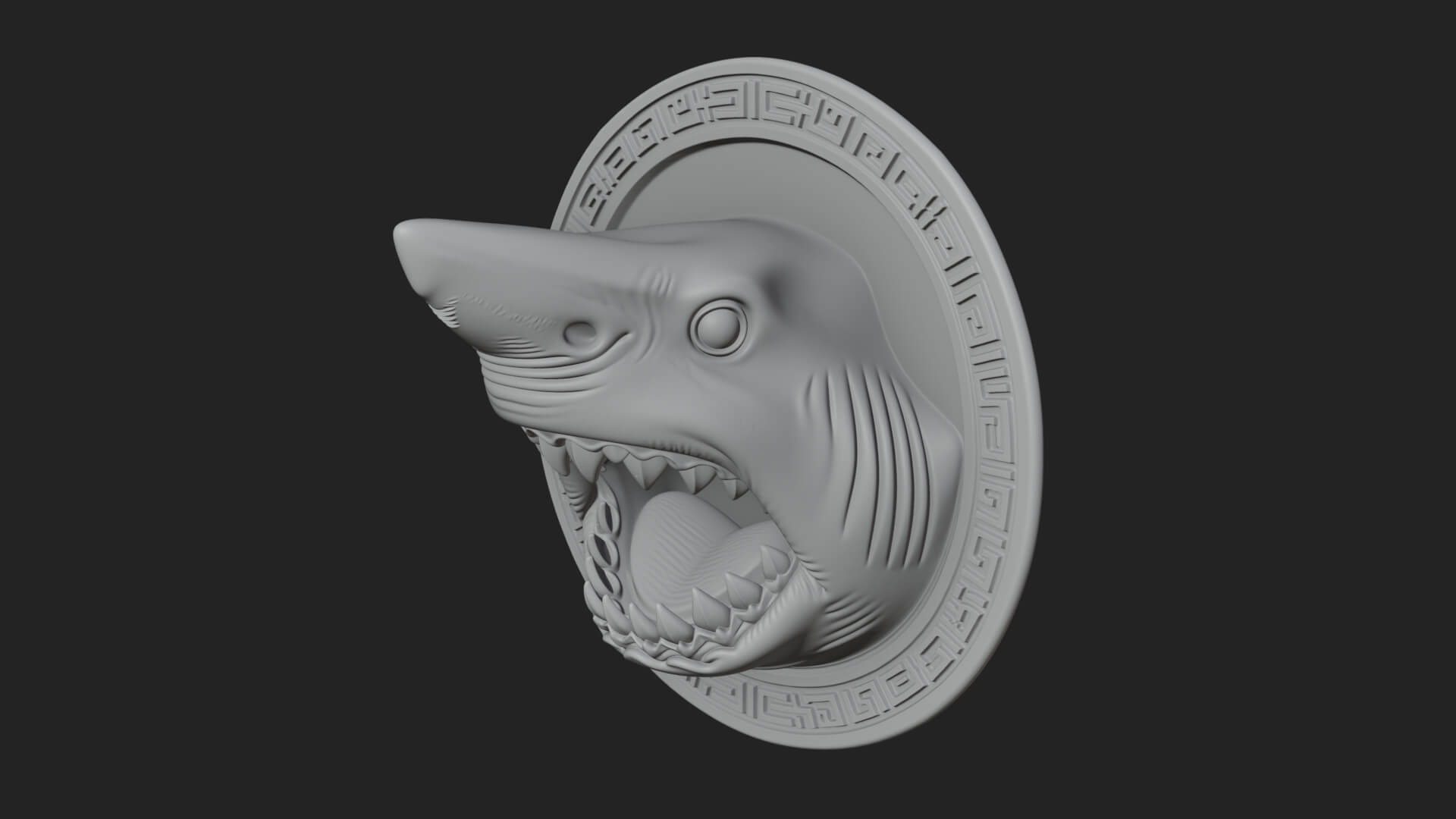 Shark Head Oval Relief Plaque Design 3 3D Print Model 3D Model
