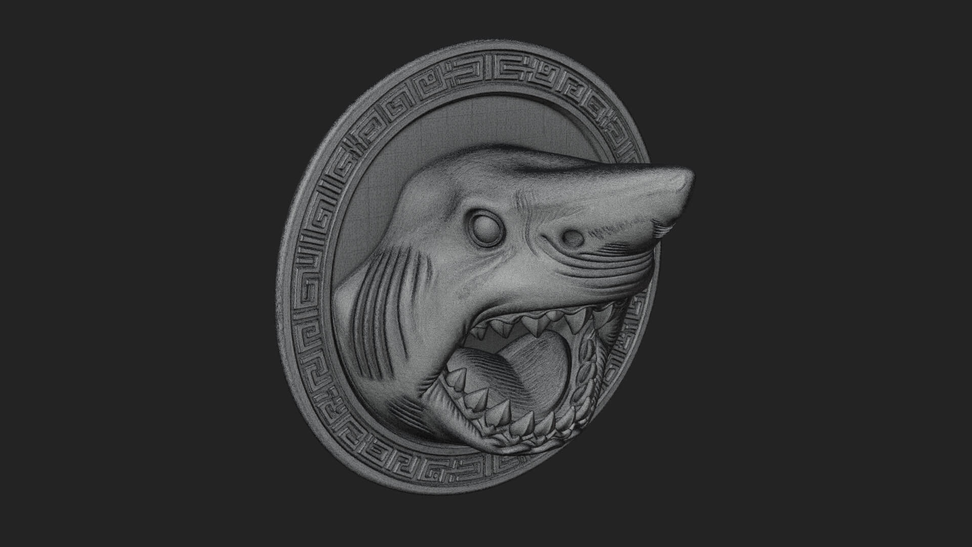 Shark Head Oval Relief Plaque Design 3 3D Print Model 3D Model