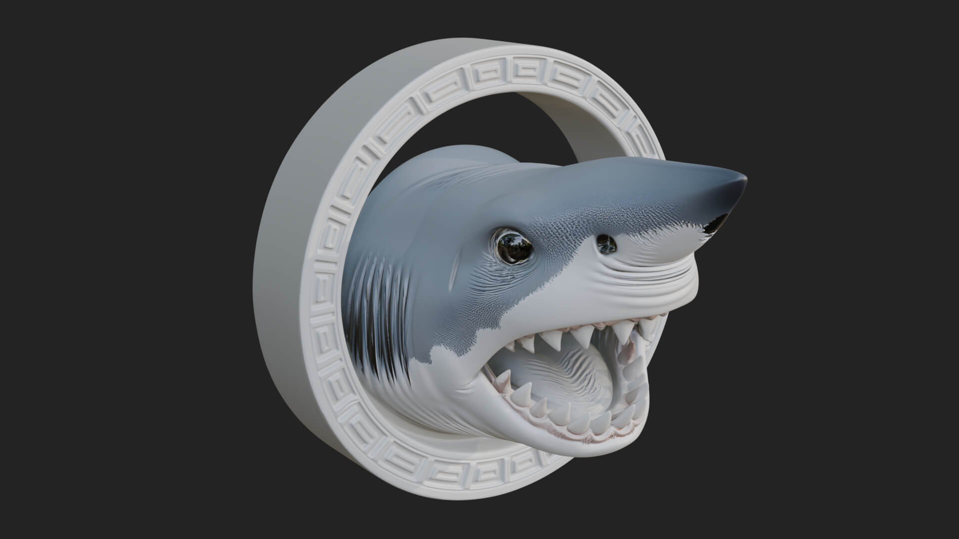 Shark Head Oval Relief Plaque Design 4 3D Print Model 3D Model