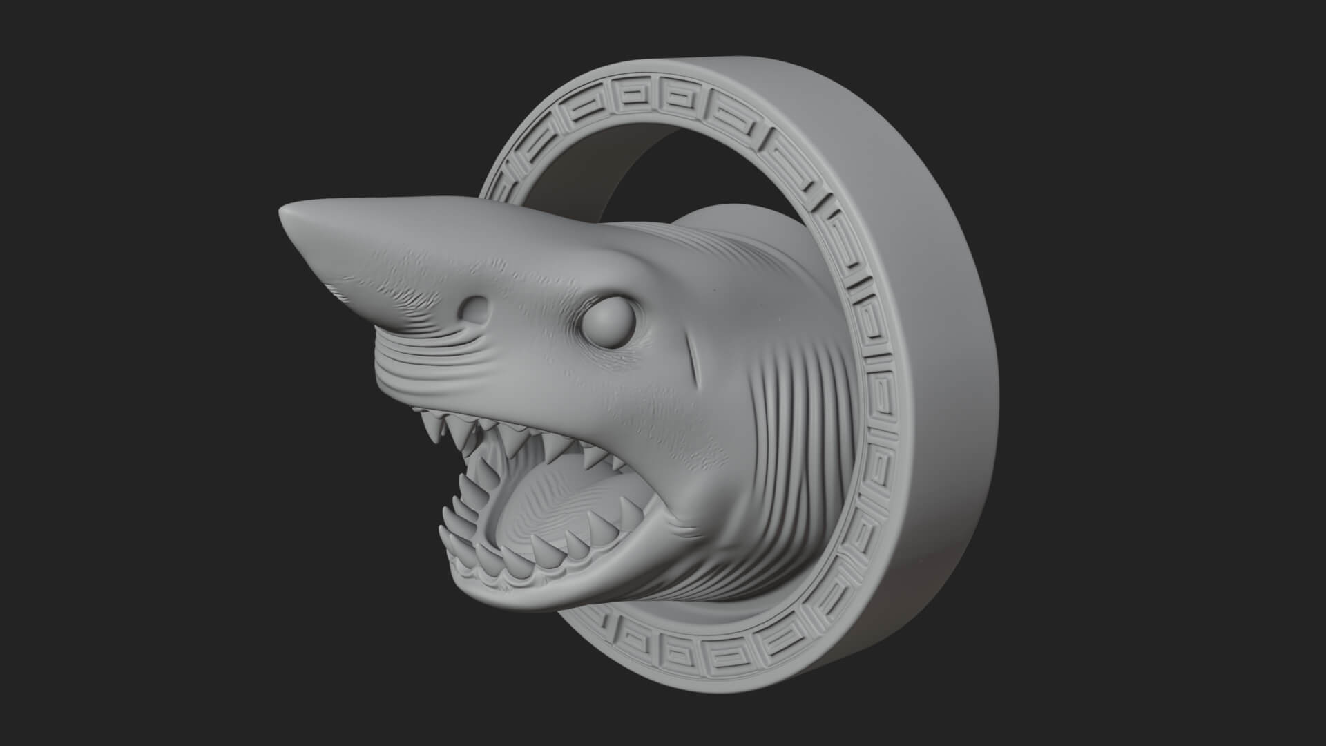 Shark Head Oval Relief Plaque Design 4 3D Print Model 3D Model