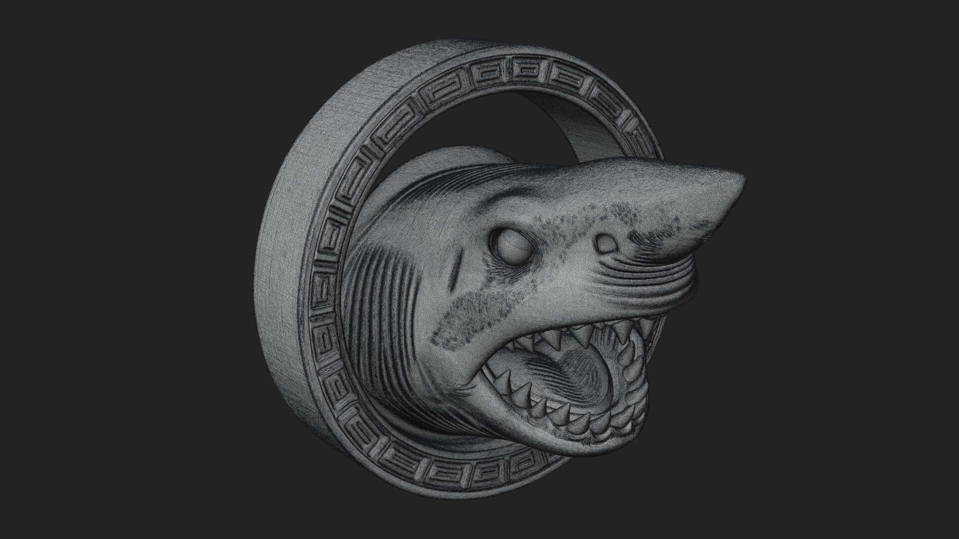 Shark Head Oval Relief Plaque Design 4 3D Print Model 3D Model