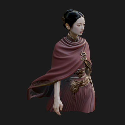 Shawl Wrapped Lady Statue Design 2 3D Print Model
