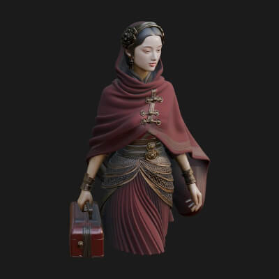 Shawl Wrapped Lady Statue Design 3 3D Print Model