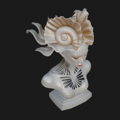 Shell Crown Woman Bust Statue Design 7 3D Print Model