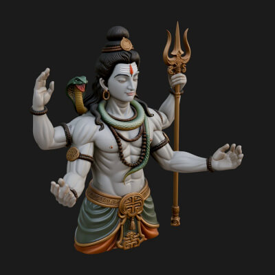 Shiva with Trident Statue Design 11 3D Print Model