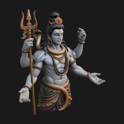 Shiva with Trident Statue Design 12 3D Print Model