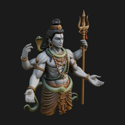 Shiva with Trident Statue Design 13 3D Print Model