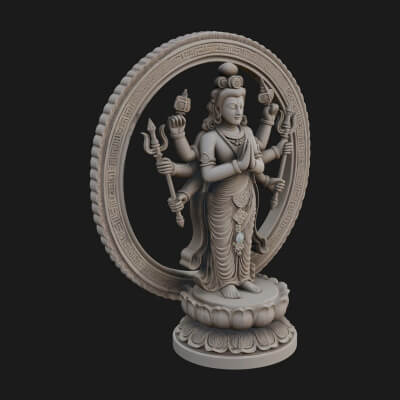 Shiva with Trident Statue Design 16 3D Print Model