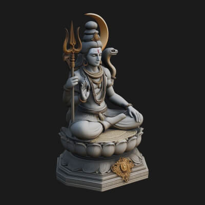 Shiva with Trident Statue Design 9 3D Print Model