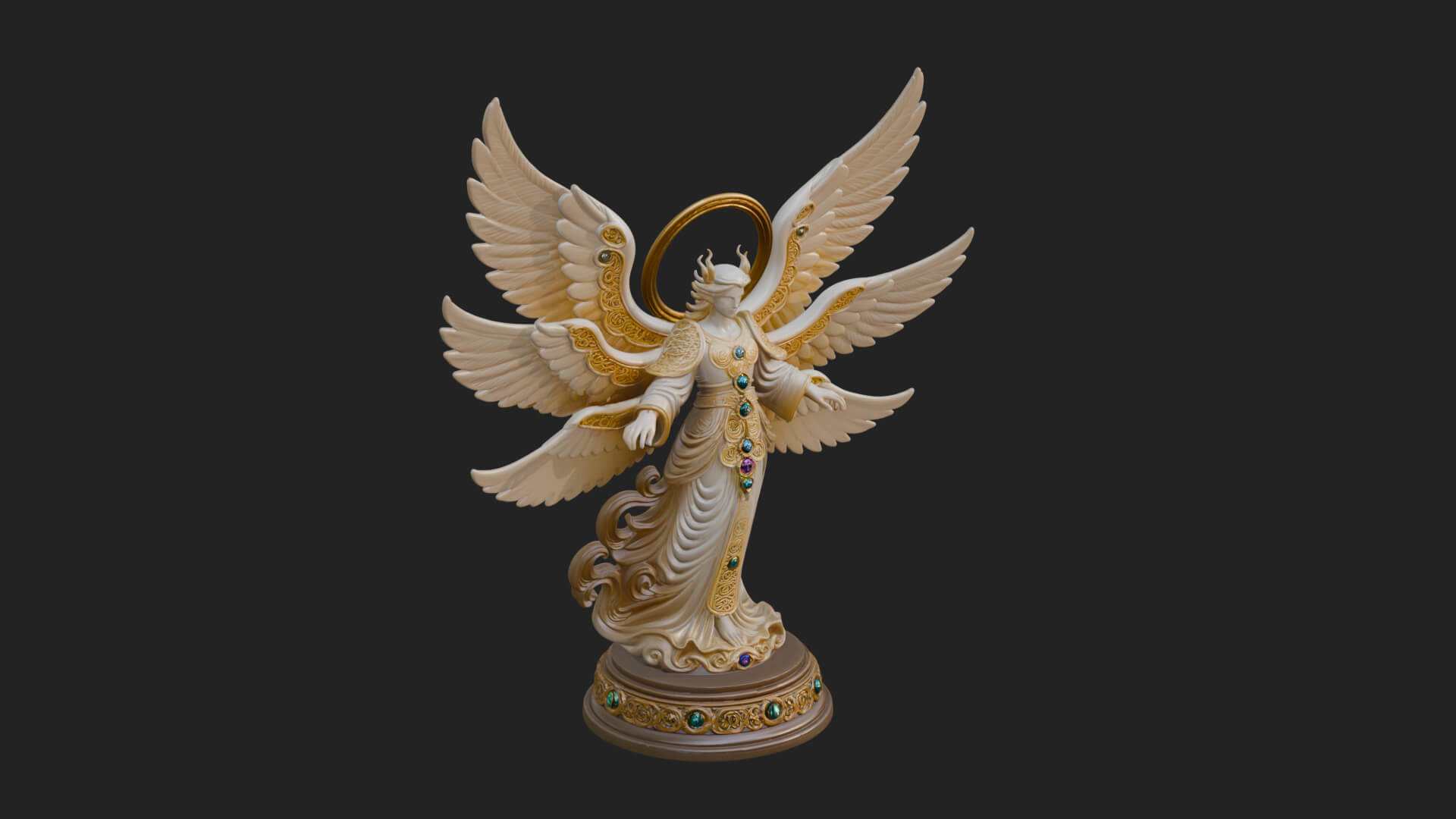 Six Winged Seraph Angel Statue Design 1 3D Print Model 3D Model