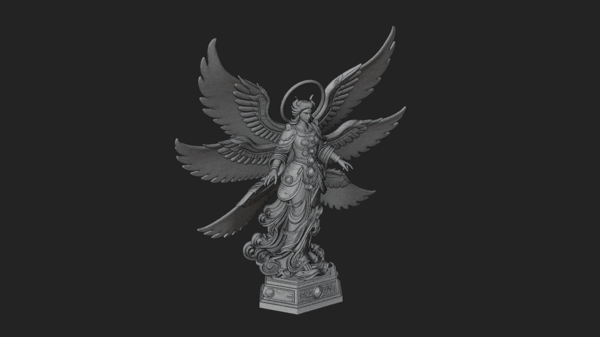 Six Winged Seraph Angel Statue Design 3 3D Print Model 3D Model