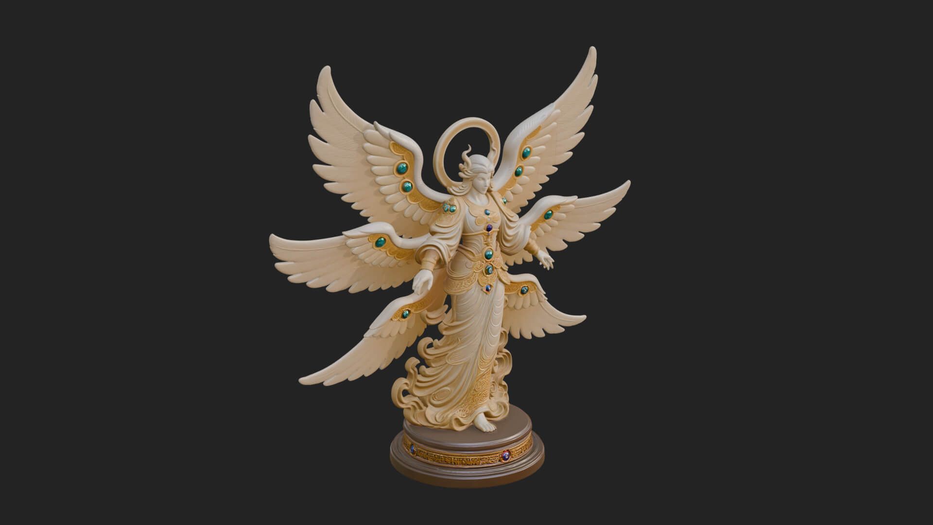 Six Winged Seraph Angel Statue Design 4 3D Print Model 3D Model