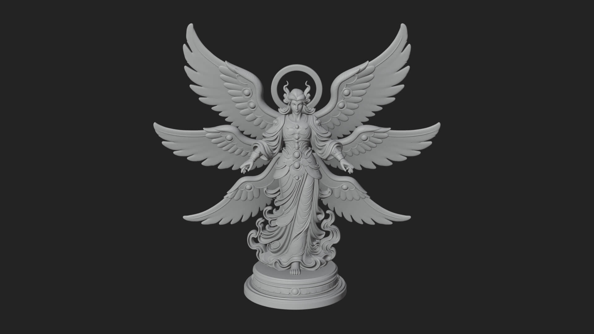Six Winged Seraph Angel Statue Design 4 3D Print Model 3D Model