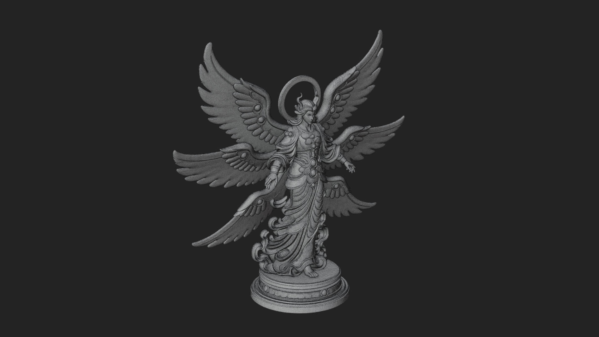 Six Winged Seraph Angel Statue Design 4 3D Print Model 3D Model