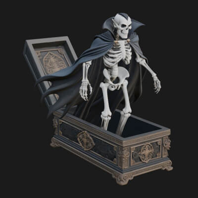 Skeleton in Coffin Statue Design 1 3D Print Model