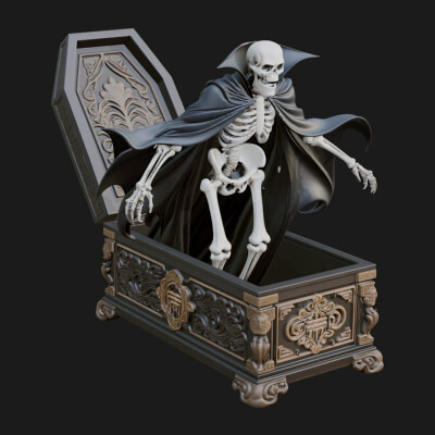 Skeleton in Coffin Statue Design 2 3D Print Model