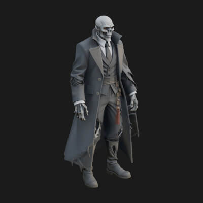 Skeleton in Suit Statue Design 1 3D Print Model