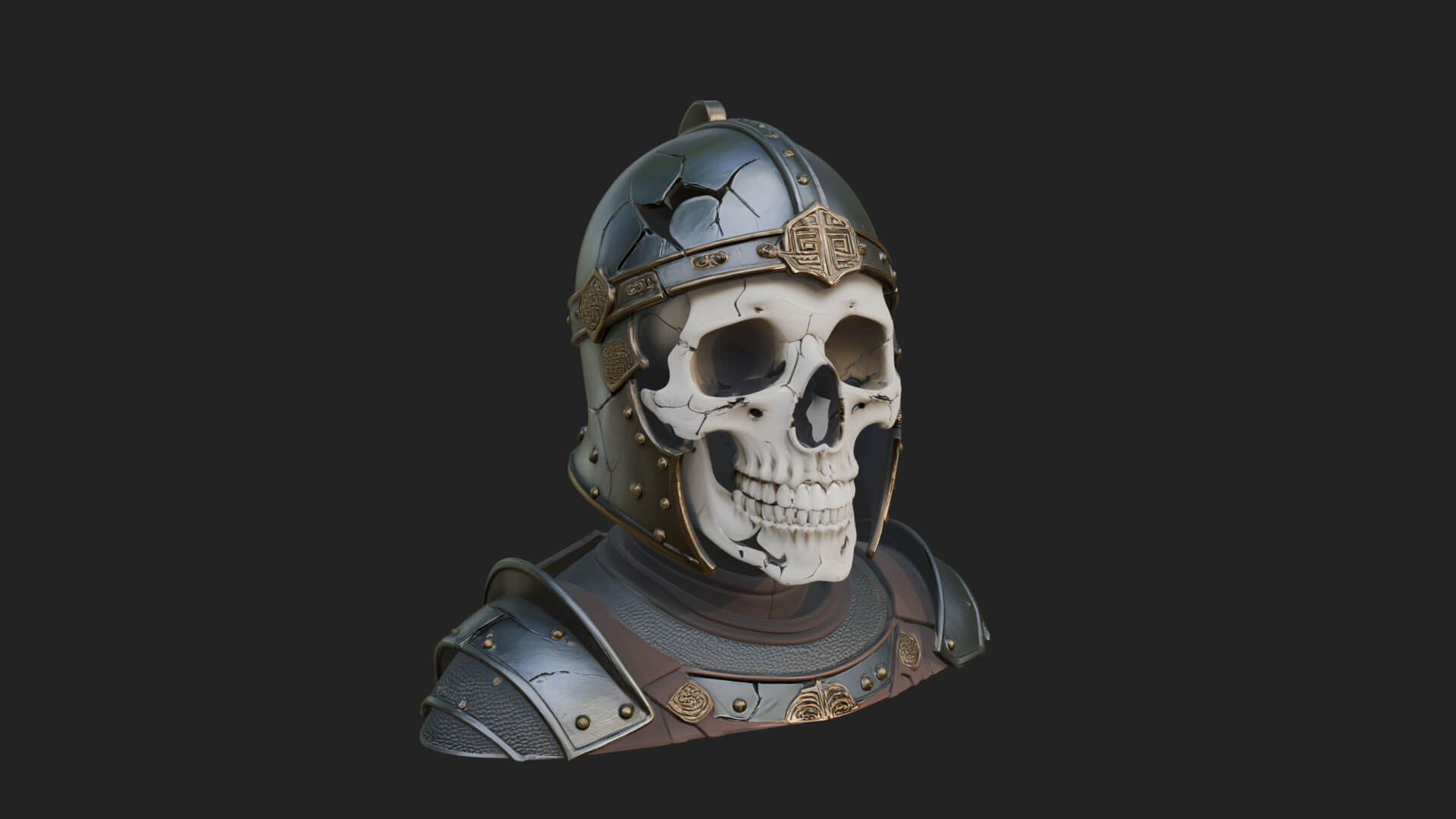 Skeleton Knight Bust Statue Design 4 3D Print Model 3D Model
